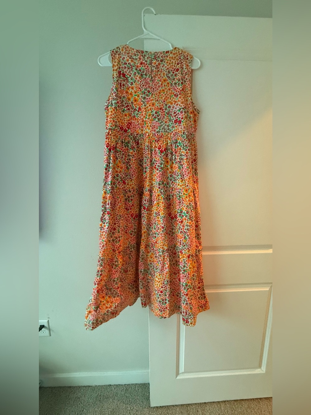 J.Crew Ditsy Floral Tiered Midi Dress Sleeveless Orange Red Orange Smock💛 - Picture 12 of 13